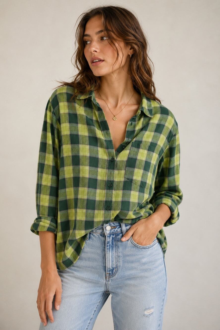 Vintage J Crew Green Plaid Flannel Button Up Shirt Womens Small Cotton Grunge